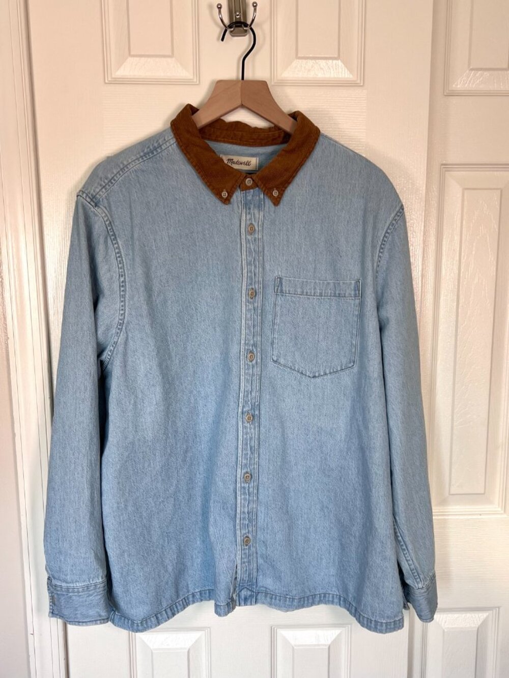 Madewell Men's Denim Easy Fit 100% Cotton Button Up Shirt Corduroy Collar SZ XXL